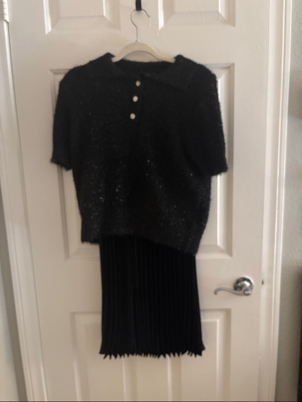 Rachel Zoe Black Fuzzy Cardigan with Rhinestone Cluster Buttons